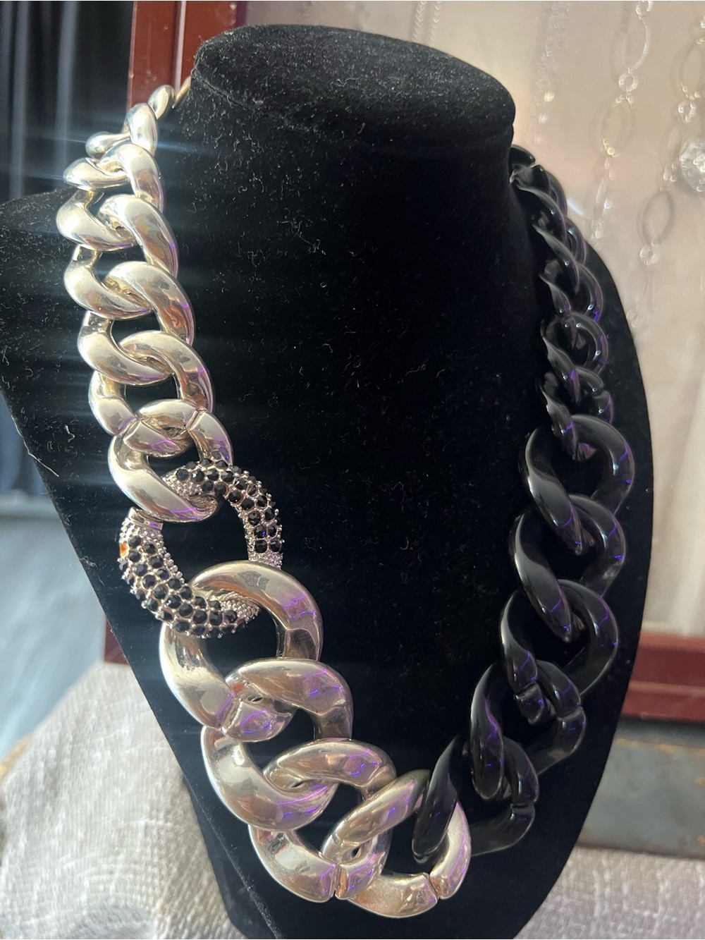 Charming Charlie Two-Tone Chunky Chain Necklace in Silver and Black